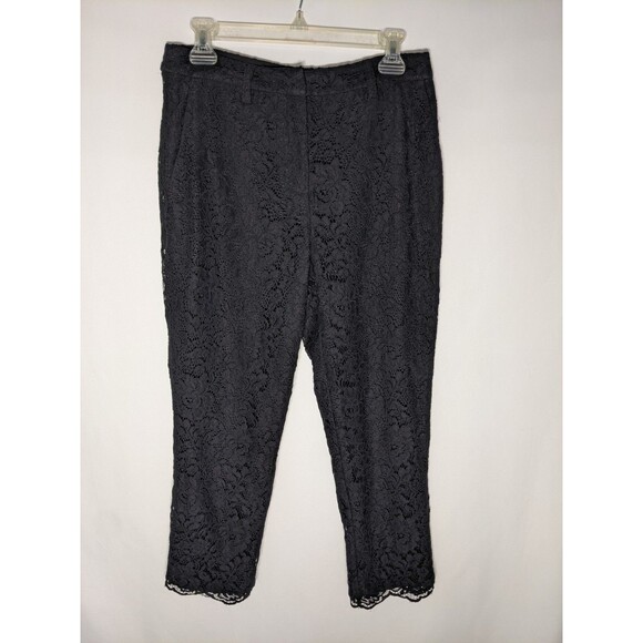 Women's Black Lace Slim Fit Ankle Length Pants Size 8 Holiday Office Party - Picture 2 of 12